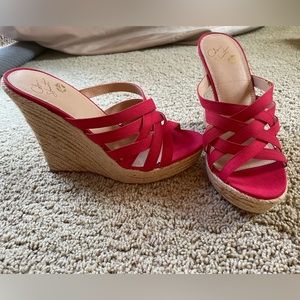 Red Strap Platform Wedges